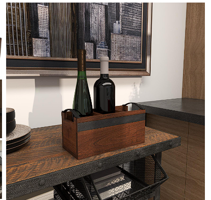 BROWN WOOD 3 SECTION TRAY WITH BLACK METAL HANDLES, 12" X 5" X 5"