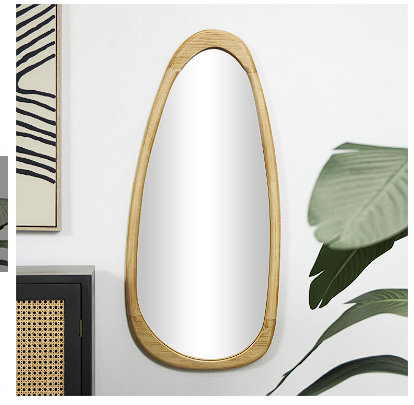 BROWN WOOD OVAL WALL MIRROR, 19" X 2" X 42"
