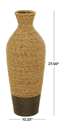 BROWN SEAGRASS HANDMADE TALL WOVEN FLOOR VASE, 10" X 10" X 28"