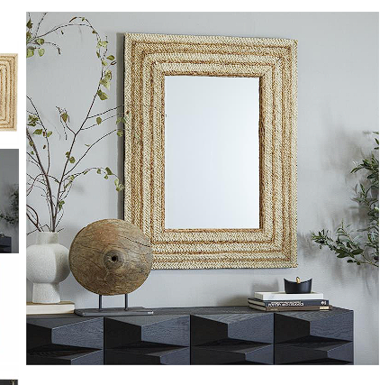 BROWN WOOD HANDMADE WOVEN WALL MIRROR, 42" X 1" X 32"
