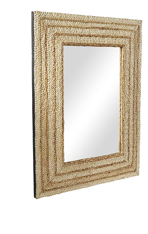 BROWN WOOD HANDMADE WOVEN WALL MIRROR, 42" X 1" X 32"