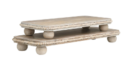 LIGHT BROWN MANGO WOOD BEADED TRAY WITH LARGE BALL FEET