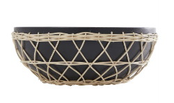 MANGO WOOD HANDMADE DECORATIVE BOWL WITH WOVEN ROPE ACCENTS, 12" X 12" X 5"