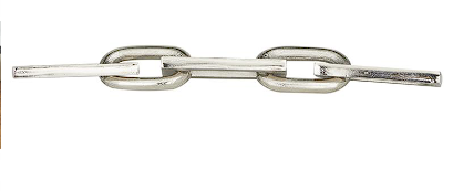 COSMOLIVING BY COSMOPOLITAN SILVER ALUMINUM CHAIN SCULPTURE, 18" X 3" X 2"
