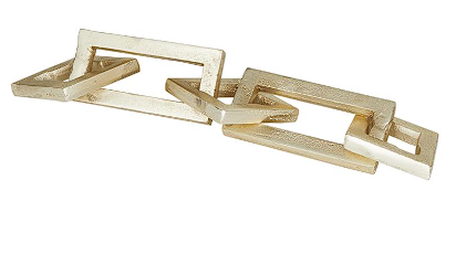 COSMOLIVING BY COSMOPOLITAN SILVER ALUMINUM CHAIN SCULPTURE, 18" X 3" X 2"