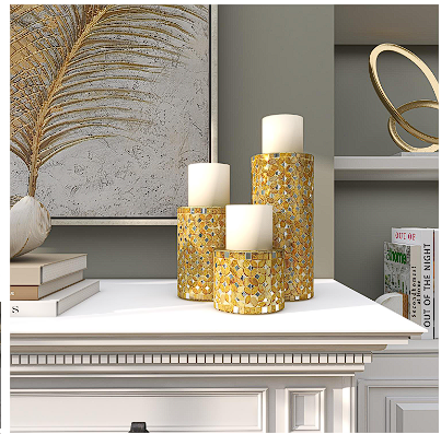 METAL HANDMADE CANDLE HOLDER WITH MOSAIC PATTERN