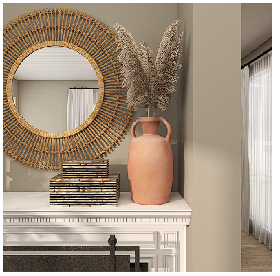 ORANGE CERAMIC TERRACOTTA JUG VASE WITH HANDLES, 9" X 9" X 16"