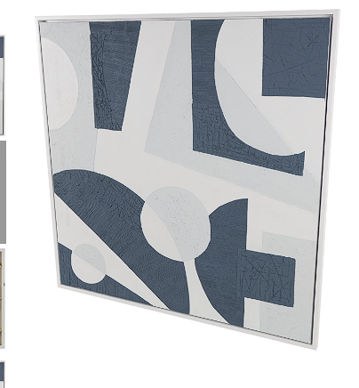 BLUE CANVAS ABSTRACT TEXTURED FRAMED WALL ART WITH VARIOUS GEOMETRIC SHAPES ON A WHITE BACKGROUND, 49" X 2" X 49"