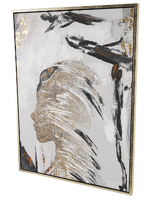 BROWN CANVAS ABSTRACT WOMEN'S PROFILE FRAMED WALL ART WITH GOLD FOIL DETAILS AND BLACK ACCENTS, 36" X 2" X 47"