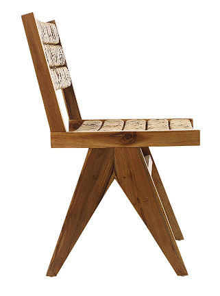 LIGHT BROWN TEAK WOOD HANDMADE MID-CENTURY ACCENT CHAIR WITH WRAPPED BANANA LEAF SEAT