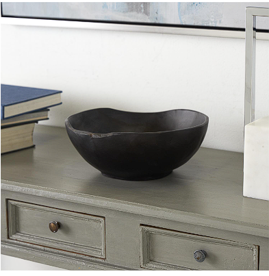 BROWN TEAK WOOD HANDMADE DECORATIVE BOWL WITH NATURAL GROOVES, 11" X 11" X 5"