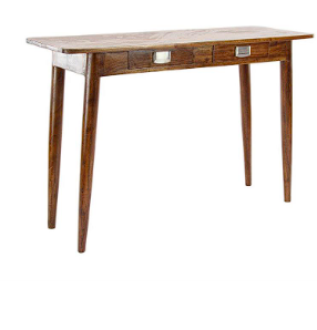 DARK BROWN WOOD 2 DRAWERS CONSOLE TABLE WITH SILVER PULL HANDLES, 45" X 16" X 30"