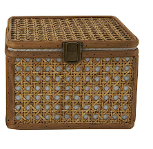 BROWN RATTAN HANDMADE WOVEN RATTAN BOX WITH BRONZE LATCHES