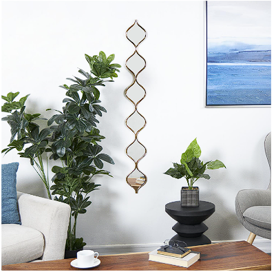 GOLD METAL SLIM STACKED CHAIN 6 LAYER WALL MIRROR WITH TEAR DROP PATTERN, 6" X 1" X 51"