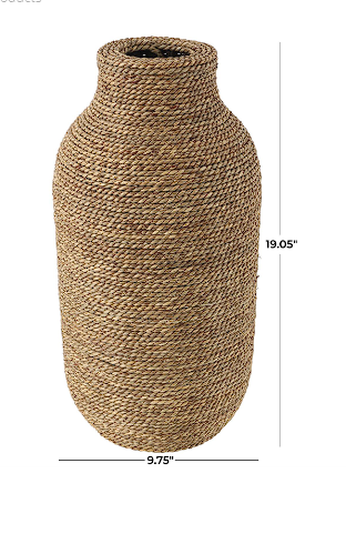 BROWN SEAGRASS HANDMADE WRAPPED VASE, 10" X 10" X 19"