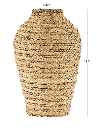 BROWN SEAGRASS HANDMADE BRAIDED VASE, 8" X 8" X 13"