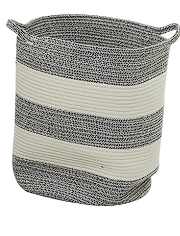 GRAY COTTON HANDMADE STRIPED STORAGE BASKET WITH HANDLES