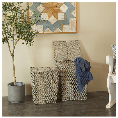 GRAY METAL STORAGE BASKET WITH MATCHING LIDS