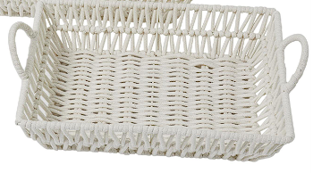 WHITE COTTON HANDMADE WOVEN STORAGE BASKET WITH HANDLES