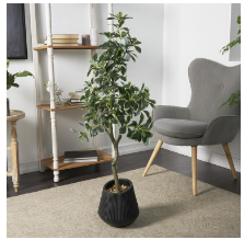 GREEN FAUX FOLIAGE EUCALYPTUS ARTIFICIAL TREE WITH BLACK PORCELAIN POT, 17" X 17" X 49"