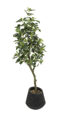 GREEN FAUX FOLIAGE EUCALYPTUS ARTIFICIAL TREE WITH BLACK PORCELAIN POT, 17" X 17" X 49"