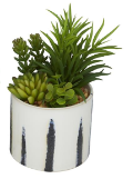 GREEN FAUX FOLIAGE SUCCULENTS ARTIFICIAL PLANT WITH PATTERNED PORCELAIN POT, SET OF 2 9", 7"H