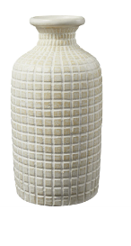 CREAM CERAMIC GEOMETRIC TEXTURED VASE WITH CHECKERED PATTERN, 8" X 8" X 16"