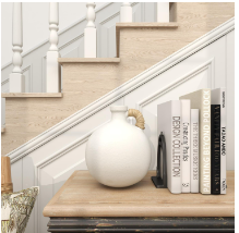 WHITE CERAMIC JUG INSPIRED VASE WITH RATTAN WRAPPED HANDLE, 9" X 9" X 11"