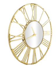 GOLD ALUMINUM GEOMETRIC OPEN FRAME WALL CLOCK WITH MIRRORED GLASS CENTER, 35" X 2" X 35"