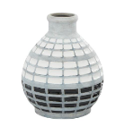 GRAY CERAMIC HANDMADE VASE WITH GRID PATTERN