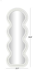 WHITE WOODEN ABSTRACT WAVY WALL MIRROR WITH LAYERED FRAME, 24" X 1" X 63"
