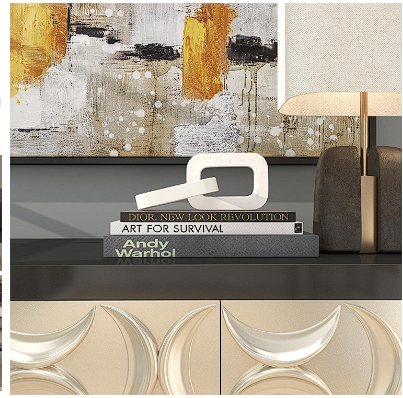 WHITE MARBLE CHAIN GEOMETRIC 2 LINK SCULPTURE, 10" X 4" X 3"