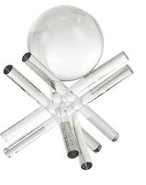 CLEAR CRYSTAL ABSTRACT JACK INSPIRED SCULPTURE WITH CLEAR RESTING ORBS,