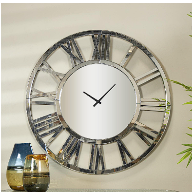 GLASS MIRRORED WALL CLOCK, 40" X 1" X 40"