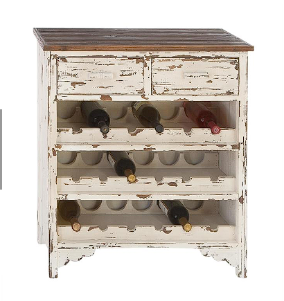 WHITE WOOD 2 DRAWER STANDING WINE RACK, 28" X 14" X 32"