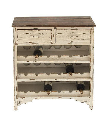 WHITE WOOD 2 DRAWER STANDING WINE RACK, 28" X 14" X 32"