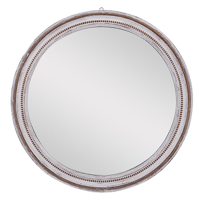 WHITE WOOD WALL MIRROR WITH BEAD DETAILING, 37" X 1" X 37"