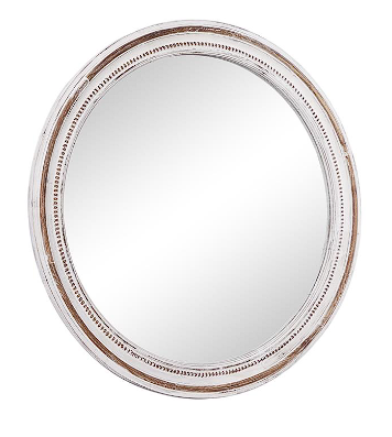 WHITE WOOD WALL MIRROR WITH BEAD DETAILING, 37" X 1" X 37"