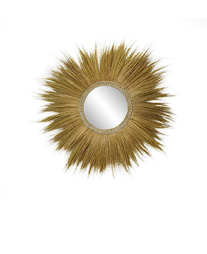 BROWN DRIED PLANT TRIBAL INSPIRED STARBURST WALL MIRROR, 45" X 2" X 45"