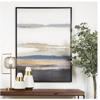 MULTI COLORED CANVAS ABSTRACT FRAMED WALL ART WITH GOLF FOIL ACCENTS, 36" X 1" X 47"