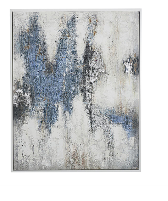 CREAM CANVAS ABSTRACT FRAMED WALL ART WITH SILVER FOIL ACCENTS, 47" X 2" X 59"