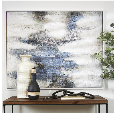 CREAM CANVAS ABSTRACT FRAMED WALL ART WITH SILVER FOIL ACCENTS, 47" X 2" X 59"