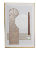 PINK CANVAS ABSTRACT MID CENTURY MODERN GEOMETRIC FRAMED WALL ART WITH BROWN ACCENTS