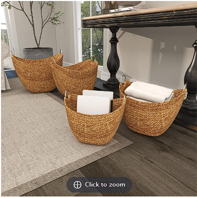BROWN SEAGRASS HANDMADE WOVEN STORAGE BASKET WITH METAL HANDLES