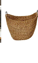 BROWN SEAGRASS HANDMADE WOVEN STORAGE BASKET WITH METAL HANDLES