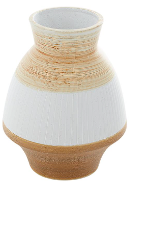 BROWN CERAMIC HANDMADE VASE WITH TERRACOTTA ACCENTS, 7" X 7" X 10"