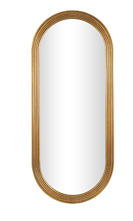 BROWN WOODEN OVAL WALL MIRROR WITH DIMENSIONAL CARVED FRAME, 22" X 1" X 51"
