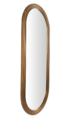 BROWN WOODEN OVAL WALL MIRROR WITH DIMENSIONAL CARVED FRAME, 22" X 1" X 51"