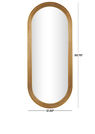 BROWN WOODEN OVAL WALL MIRROR WITH DIMENSIONAL CARVED FRAME, 22" X 1" X 51"