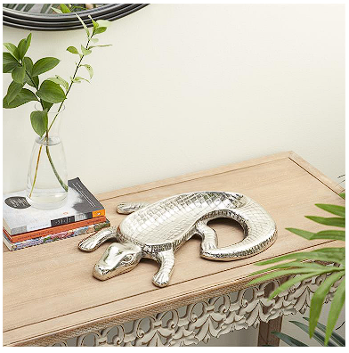 SILVER METAL CROCODILE TRAY, 16" X 12" X 2"